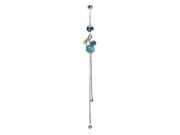 Glamorousky High Quality Belly Ring with Green Leaf and Light Blue Swarovski Element Crystals