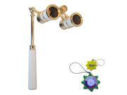 HQRP Opera Glasses White Pearl with Gold Trim w Built In Extendable Handle plus HQRP UV Meter