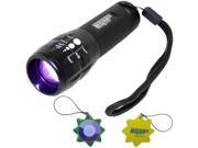 HQRP 3W High Power LED 390nm UV Flashlight Blacklight with Zoom Torch plus HQRP UV Meter