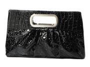 Chicastic Oversized Glossy Casual Evening Clutch Purse Metal Grip Black