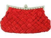 Chicastic Pleated and Braided Rhinestone Stud Clutch Purse Red