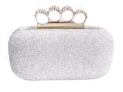 Chicastic Glitter Duster Knuckle Clutch Purse With Rhinestones Silver