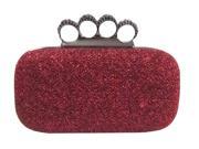 Chicastic Glitter Duster Knuckle Clutch Purse With Rhinestones Red