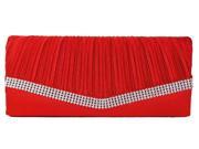 Chicastic Red Pleated Satin Wedding Bridal Clutch Purse With Rhinestones