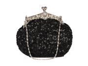 Chicastic Sequined Mesh Beaded Antique Clutch Purse Black