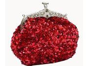 Chicastic Sequined Mesh Beaded Antique Clutch Purse Red