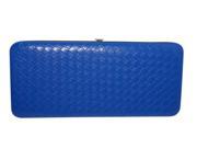 Chicastic Weave Pattern Faux Patent Leather Flat Hard Clutch Wallet Large Blue