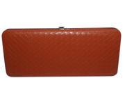 Chicastic Weave Pattern Faux Patent Leather Flat Hard Clutch Wallet Large Brown