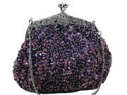 Chicastic Sequined Mesh Beaded Antique Clutch Purse Purple
