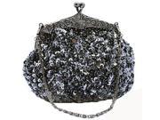 Chicastic Sequined Mesh Beaded Antique Clutch Purse Grey