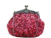 Chicastic Sequined Mesh Beaded Antique Clutch Purse Wine Red