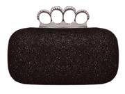 Chicastic Glitter Duster Knuckle Clutch Purse With Rhinestones Black
