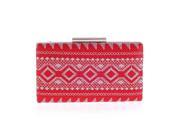 Chicastic Red Tribal Embroidery Hard Box Evening Wedding Clutch Purse