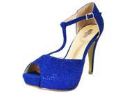 Chicastic Rhinestone T Strap Peep Toe 4.5 High Heel Shoes Royal Blue 8.5