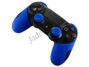 Soft Silicone Thicker Half Skin Cover for PS4 Controller Set Blue skin X 1 Thumb Grip X 2