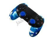 Soft Silicone Thicker Half Skin Cover for PS4 Controller Set White Blue skin X 1 Thumb Grip X 2