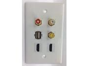 CERTICABLE CUSTOM WHITE WALL PLATE 2x HDMI USB 2.0 3x RCA RED WHITE AUDIO AND YELLOW VIDEO