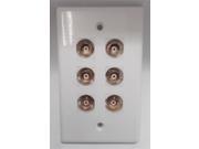 CERTICABLE CUSTOM WHITE SINGLE GANG CCTV VIDEO SECURITY CAMERA WALL PLATE 6 BNC FEMALE PORTS FEEDTHROUGH