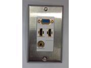 CERTICABLE CUSTOM STAINLESS STEEL WHITE SINGLE GANG WALL PLATE 2 HDMI 1 VGA DB15 1 3.5MM