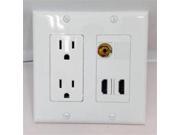 CERTICABLE DOUBLE 110v POWER OUTLET 2 HDMI 3.5MM WHITE CUSTOM DOUBLE GANG WALL PLATE