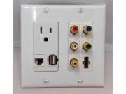 CERTICABLE 110V POWER OUTLET HDMI USB CAT5E 5 RCA CUSTOM WHITE DOUBLE GANG WALL PLATE PLUG PLAY