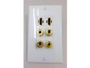 CERTICABLE CUSTOM DESIGNED WHITE SINGLE GANG WALL PLATE 2 x HDMI v1.4 ETHERNET 4 x BANANA JACKS 2 WAY BINDING POSTS