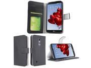 for LG G Pro 2 PREMIUM Black Folio Wallet Style PU Leather Case Hard Flip Cover Stand Magnetic Snap Closure ID and Credit Payment Card Slots