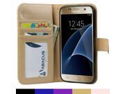 Galaxy S7 Case Abacus24 7 Wallet Case with Flip Cover and Stand PU Leather Gold