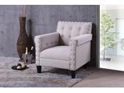 Baxton Studio Odella Modern and Contemporary Beige Linen Upholstered Armchair with Nail heads