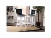 Baxton Studio Kasey White Solid Wood Swivel Bar Stool with Black Faux Leather Seat