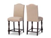 Baxton Studio Zachary Chic French Vintage Oak Brown Beige Linen Fabric Upholstered Counter Height Dining Chair