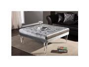 Baxton Studio Edna Modern and Contemporary Square Grey Microsuede Fabric Upholstered Lux Tufted Ottoman Bench with Acrylic Legs