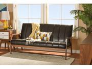 Baxton Studio Nikko Mid century Modern Scandinavian Style Dark Brown Faux Leather Wooden 3 Seater Sofa