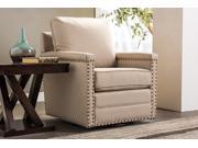 Baxton Studio Ashley Modern and Contemporary Classic Retro Beige Fabric Upholstered Swivel Armchair with Bronze Nail heads Trim