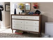 Baxton Studio Harlow Mid century Modern Scandinavian Style White and Walnut Wood 6 drawer Storage Dresser