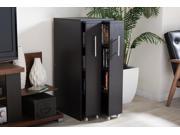 Baxton Studio Lindo Dark Brown Wood Bookcase with Two Pulled out Doors Shelving Cabinet
