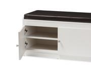 Baxton Studio Margaret Modern and Contemporary White Wood 2 Door Shoe Cabinet with Faux Leather Seating Bench