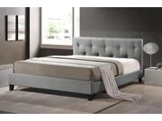 Annette Gray Linen Modern Bed with Upholstered Headboard Queen Size