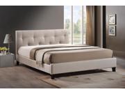 Annette Light Beige Linen Modern Bed with Upholstered Headboard Queen Size