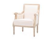 Baxton Studio Chavanon Wood Light Beige Linen Traditional French Accent Chair