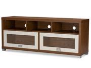 Baxton Studio Swindon Modern Two tone Walnut and White TV Stand with Glass Doors