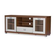 Baxton Studio Matlock Modern Two tone Walnut and White TV Stand with Glass Doors