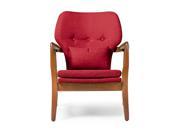 Baxton Studio Rundell Mid Century Modern Retro Red Fabric Upholstered Leisure Accent Chair in Pine Brown Wood Frame