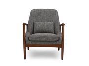 Baxton Studio Carter Mid Century Modern Retro Grey Fabric Upholstered Leisure Accent Chair in Walnut Wood Frame