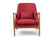 Baxton Studio Carter Mid Century Modern Retro Red Fabric Upholstered Leisure Accent Chair in Pine Brown Wood Frame