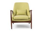Baxton Studio Carter Mid Century Modern Retro Green Fabric Upholstered Leisure Accent Chair in Walnut Wood Frame