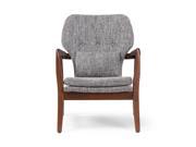 Baxton Studio Rundell Mid Century Modern Retro Grey Fabric Upholstered Leisure Accent Chair in Walnut Wood Frame