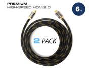 QualGear 6 Feet 2 Pack HDMI Premium Certified 2.0 cable with 24K Gold Plated Contacts Supports 4K Ultra HD 3D 18Gbps Audio Return Channel Ethernet QG PC