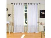White with Gold Tab Top Sheer Sari Curtain Drape Panel 80W x 84L Pair