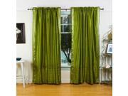 Olive Green Rod Pocket Sheer Sari Curtain Drape Panel 43W x 96L Piece